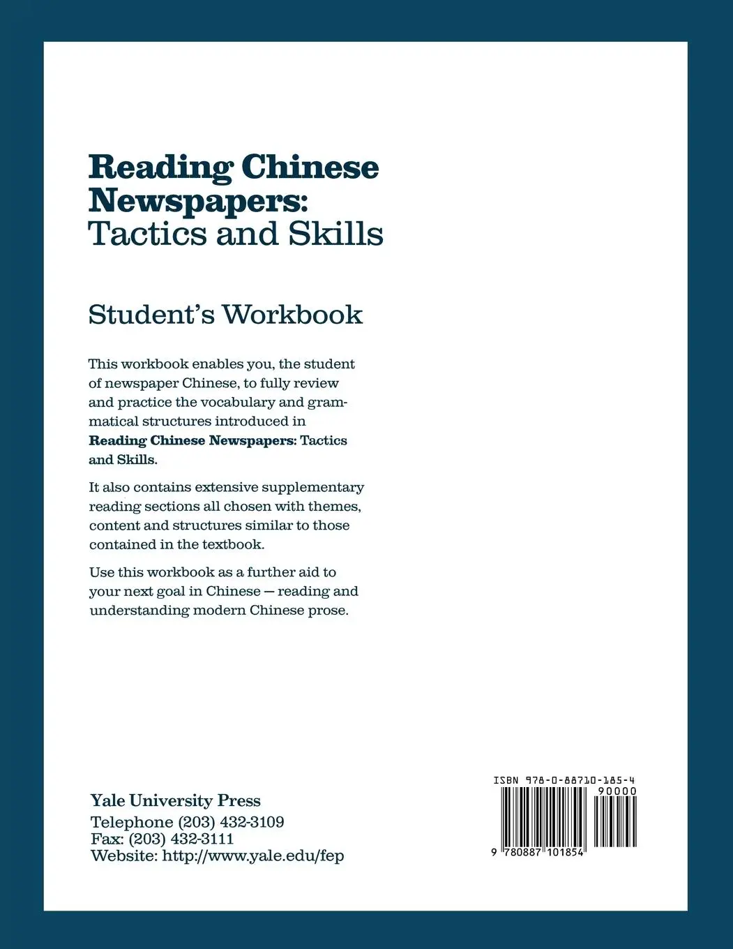 Rückseite: 9780887101854 | Reading Chinese Newspapers | Tactics and Skills: Student Workbook