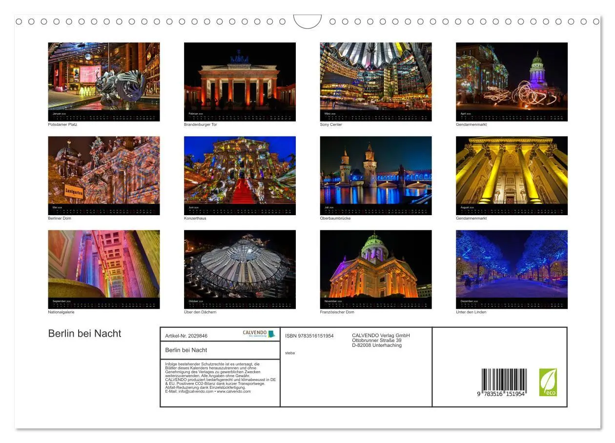 Bild: 9783516151954 | Berlin bei Nacht (Wandkalender 2026 DIN A3 quer), CALVENDO...