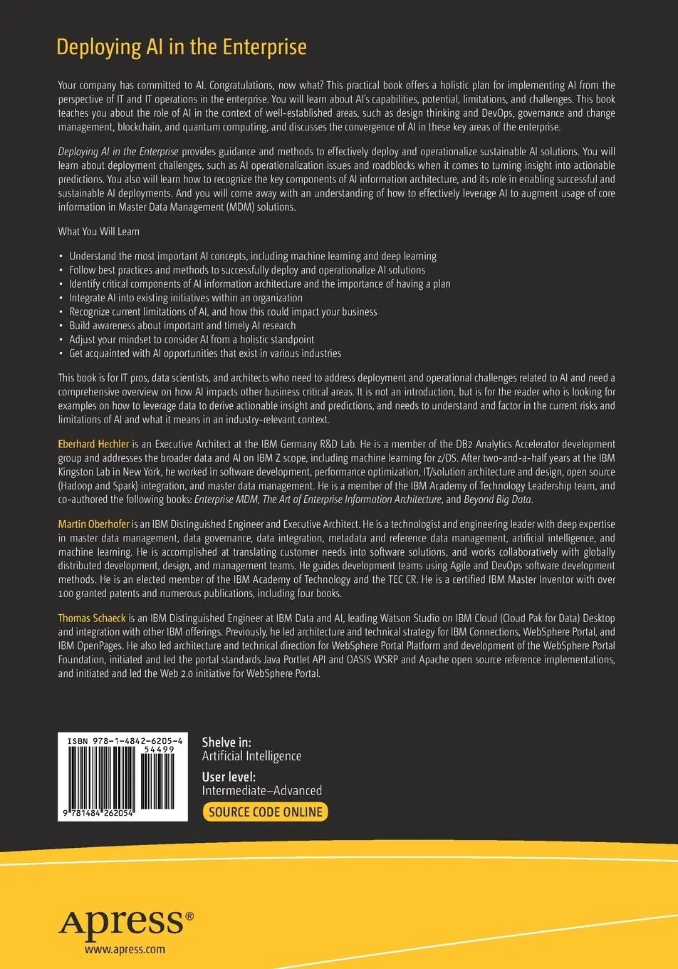 Rückseite: 9781484262054 | Deploying AI in the Enterprise | Eberhard Hechler (u. a.) | Buch