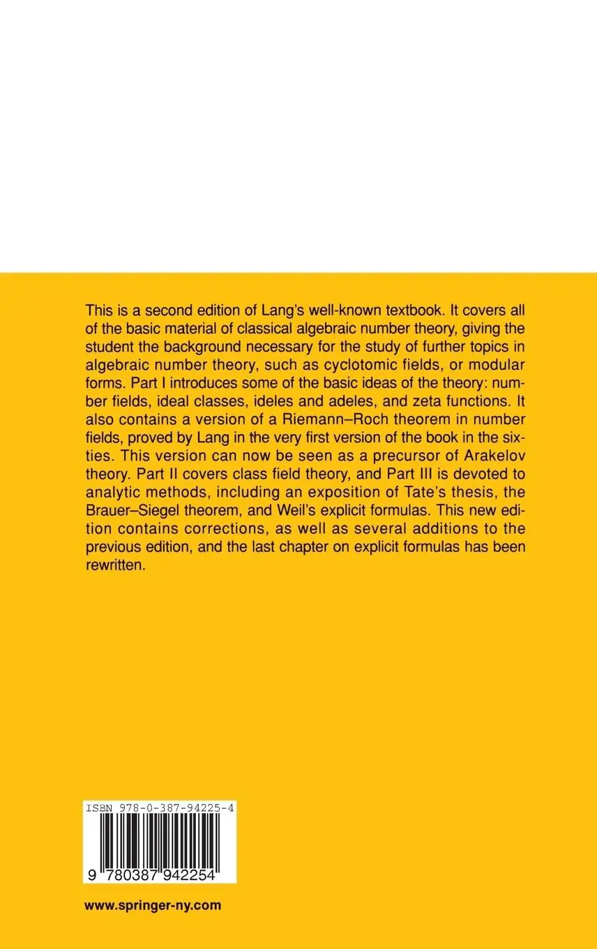 Rückseite: 9780387942254 | Algebraic Number Theory | Serge Lang | Buch | xiii | Englisch | 1994