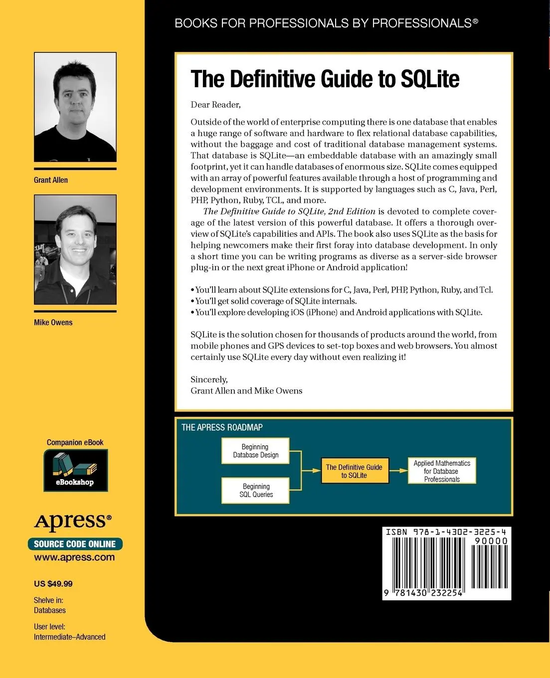 Rückseite: 9781430232254 | The Definitive Guide to SQLite | Grant Allen (u. a.) | Taschenbuch