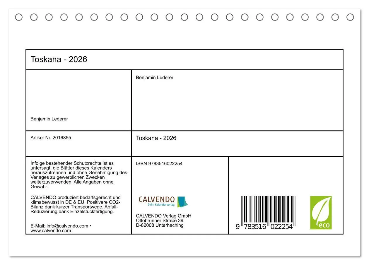 Bild: 9783516022254 | Toskana - 2026 (Tischkalender 2026 DIN A5 quer), CALVENDO...