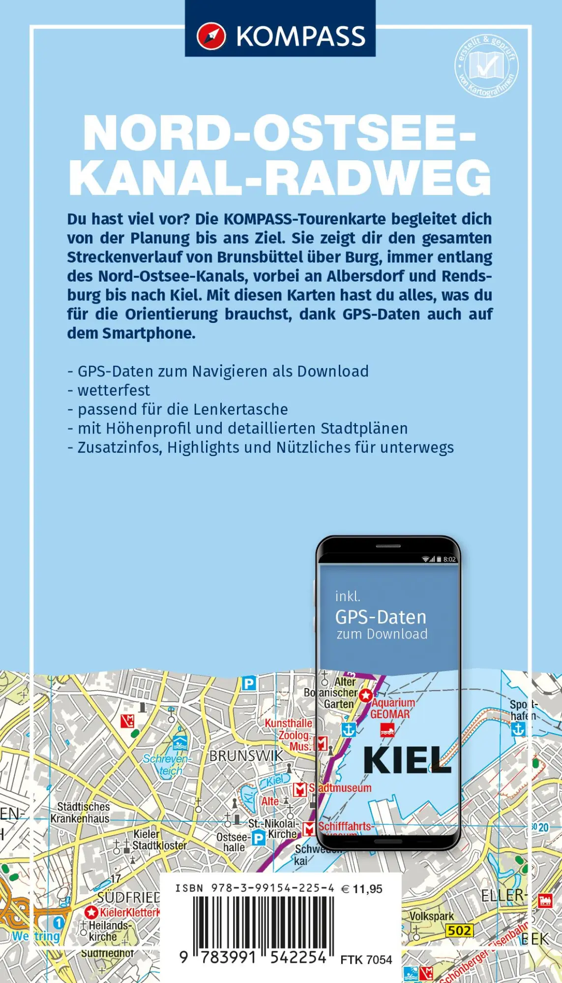 Rückseite: 9783991542254 | KOMPASS Fahrrad-Tourenkarte Nord-Ostsee-Kanal-Radweg 1:50.000 | Buch