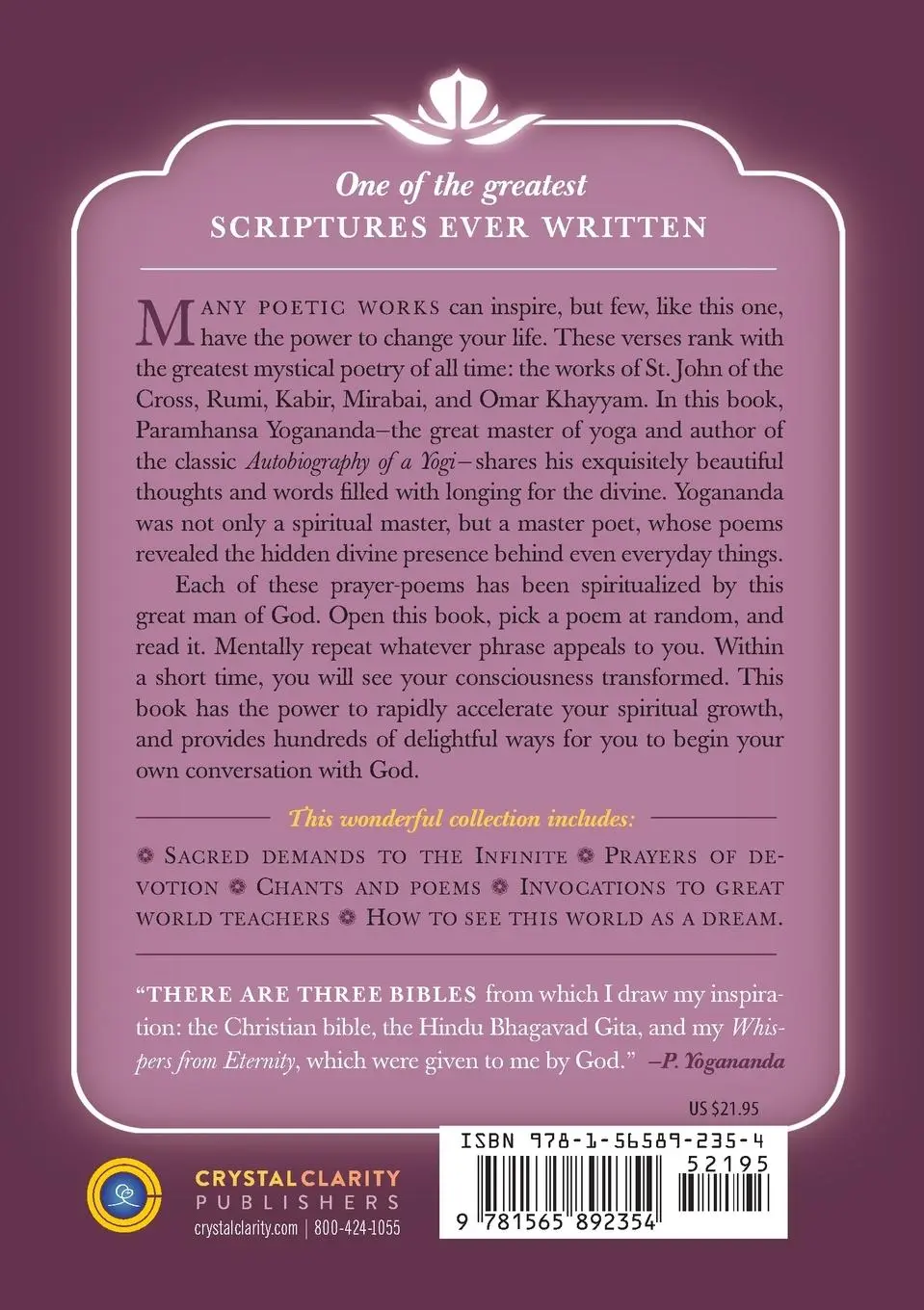 Rückseite: 9781565892354 | Whispers from Eternity | Paramhansa Yogananda (u. a.) | Taschenbuch
