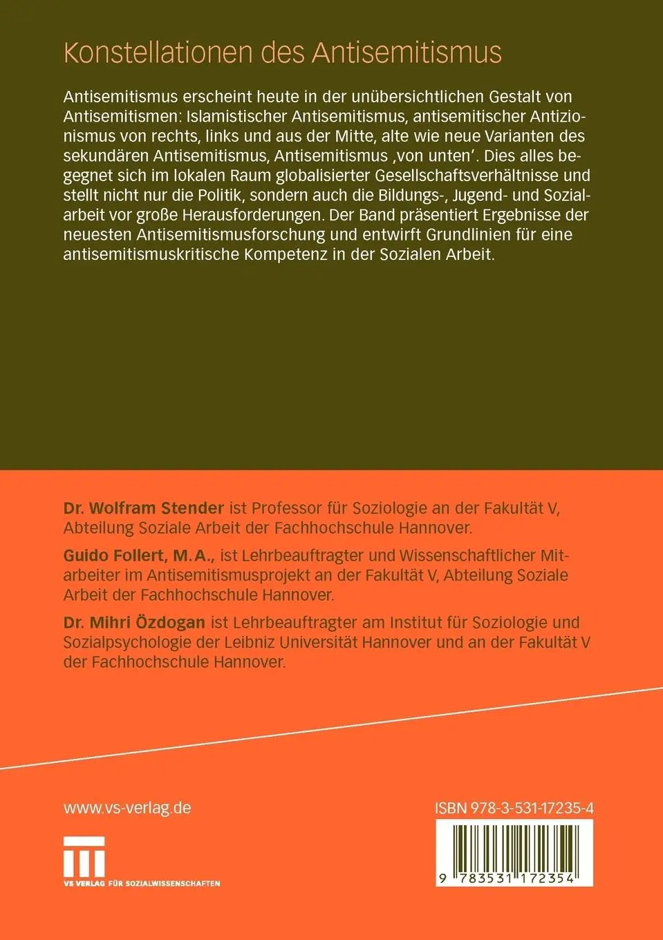 Rückseite: 9783531172354 | Konstellationen des Antisemitismus | Wolfram Stender (u. a.) | Buch