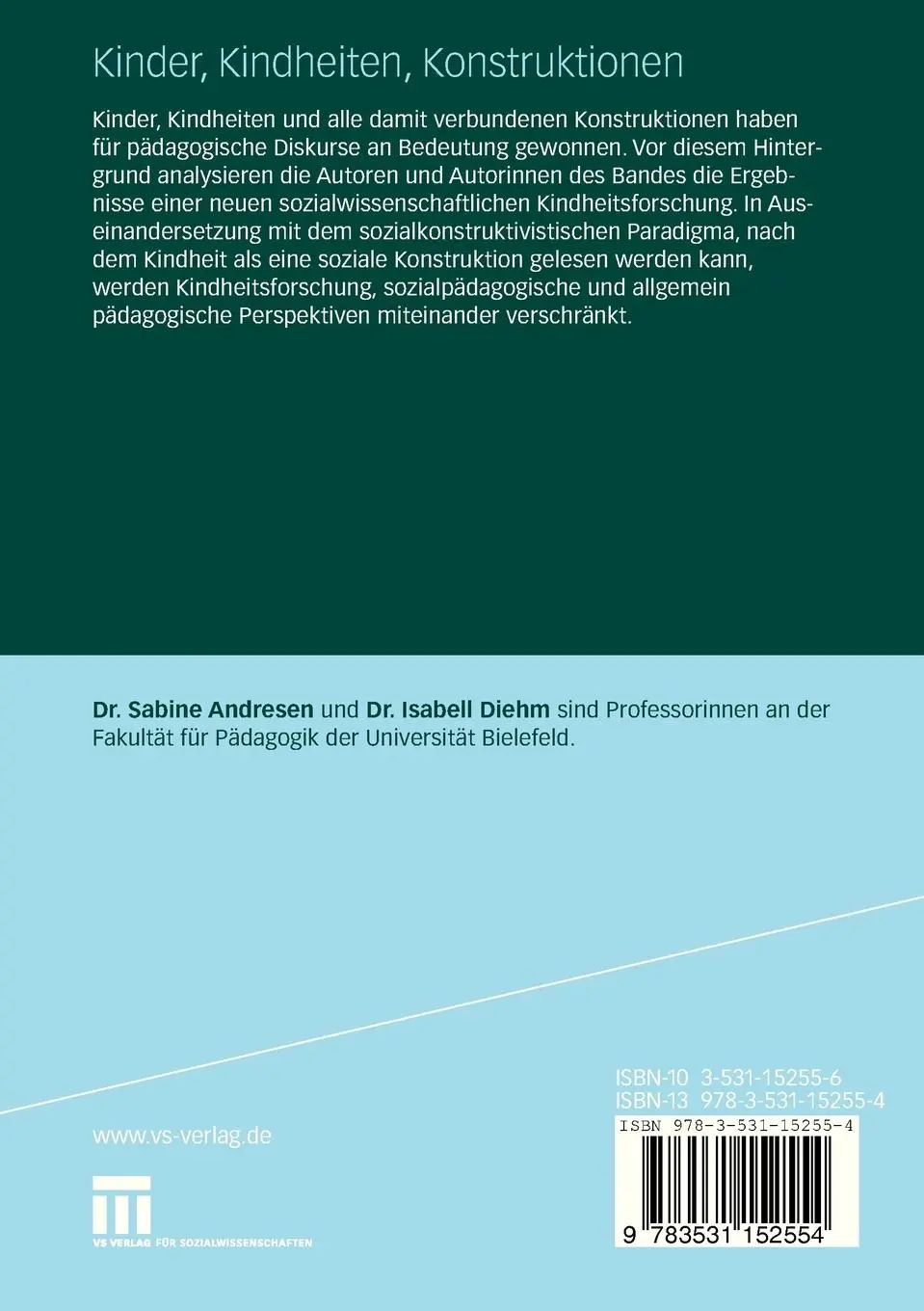 Rückseite: 9783531152554 | Kinder, Kindheiten, Konstruktionen | Isabell Diehm (u. a.) | Buch