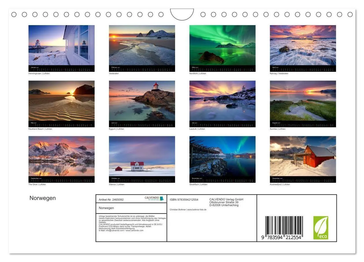 Bild: 9783594212554 | Norwegen (Wandkalender 2027 DIN A4 quer), CALVENDO Monatskalender