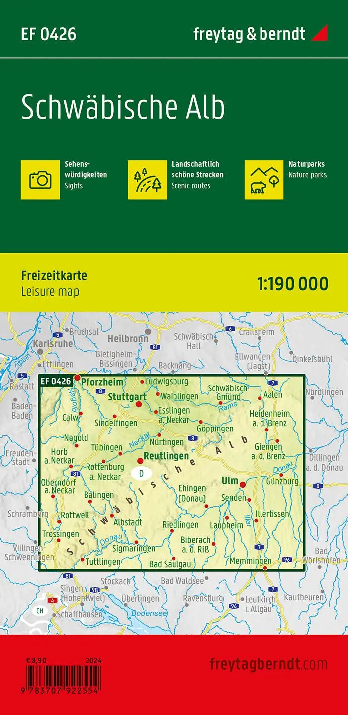 Rückseite: 9783707922554 | Schwäbische Alb, Freizeitkarte 1:190.000, freytag &amp; berndt | Berndt