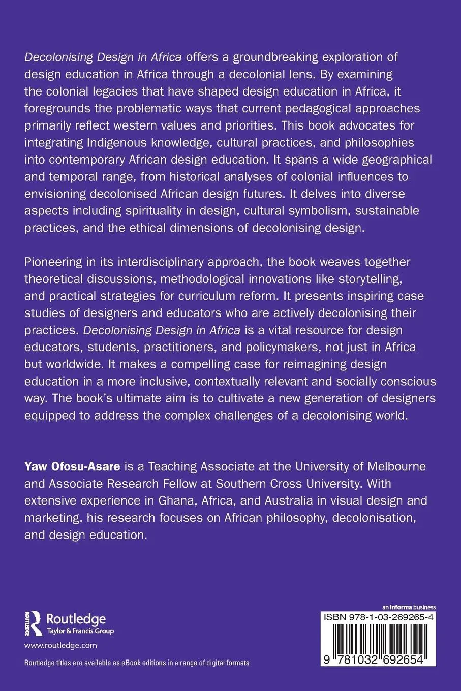 Rückseite: 9781032692654 | Decolonising Design in Africa | Yaw Ofosu-Asare | Taschenbuch | 2024