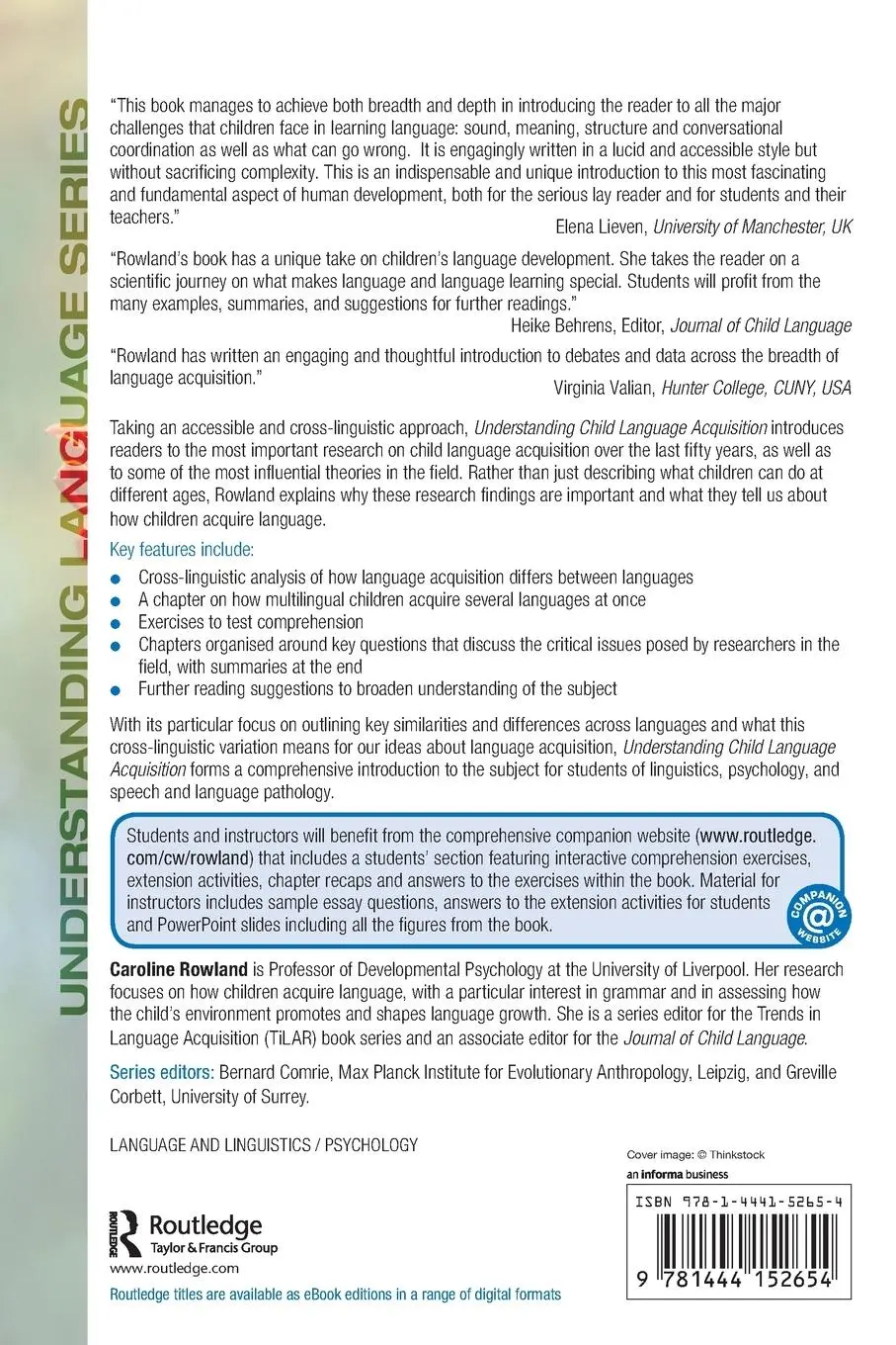 Rückseite: 9781444152654 | Understanding Child Language Acquisition | Caroline Rowland | Buch