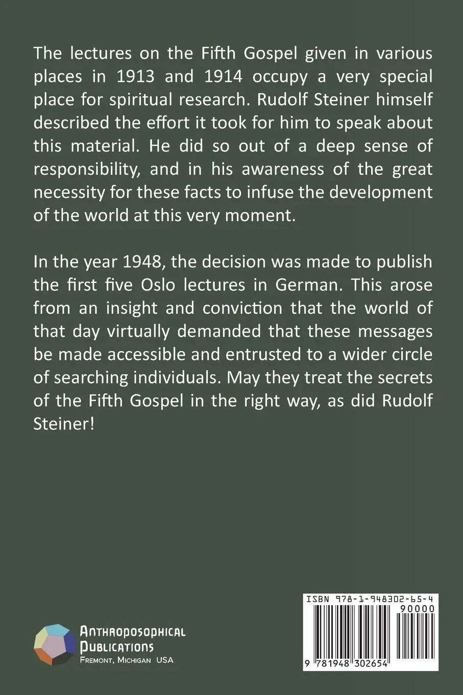 Rückseite: 9781948302654 | The Fifth Gospel | Rudolf Steiner | Taschenbuch | Englisch | 2024