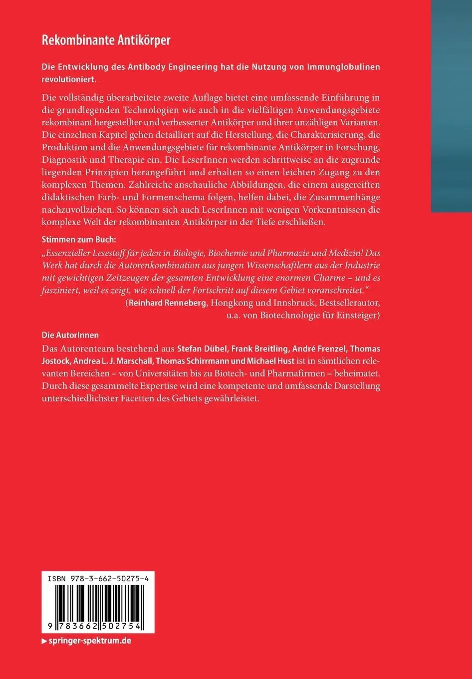 Rückseite: 9783662502754 | Rekombinante Antikörper | Stefan Dübel (u. a.) | Taschenbuch | xviii