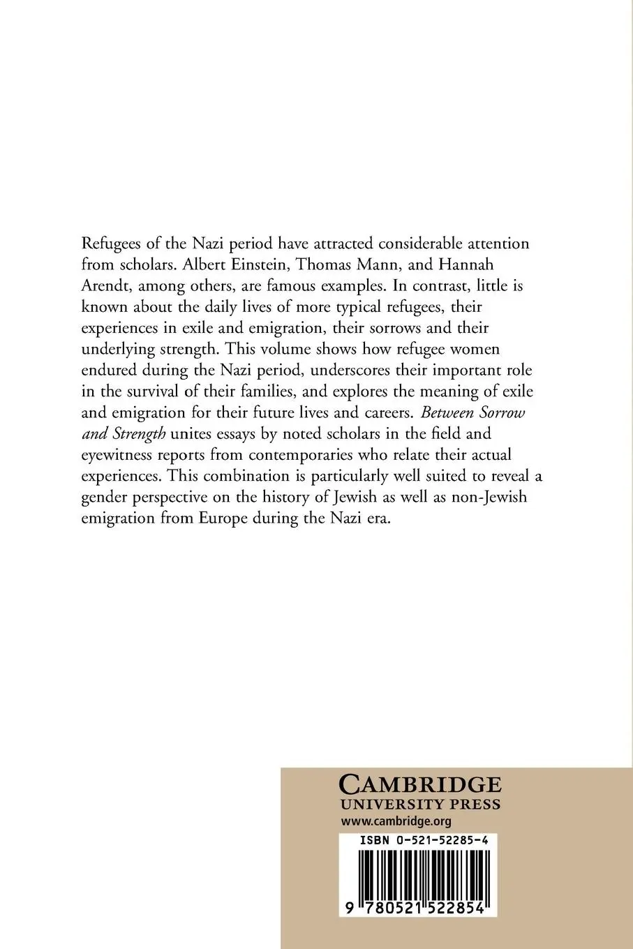 Rückseite: 9780521522854 | Between Sorrow and Strength | Women Refugees of the Nazi Period | Buch