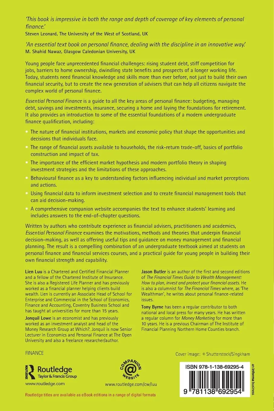 Rückseite: 9781138692954 | Essential Personal Finance | A Practical Guide for Students | Buch