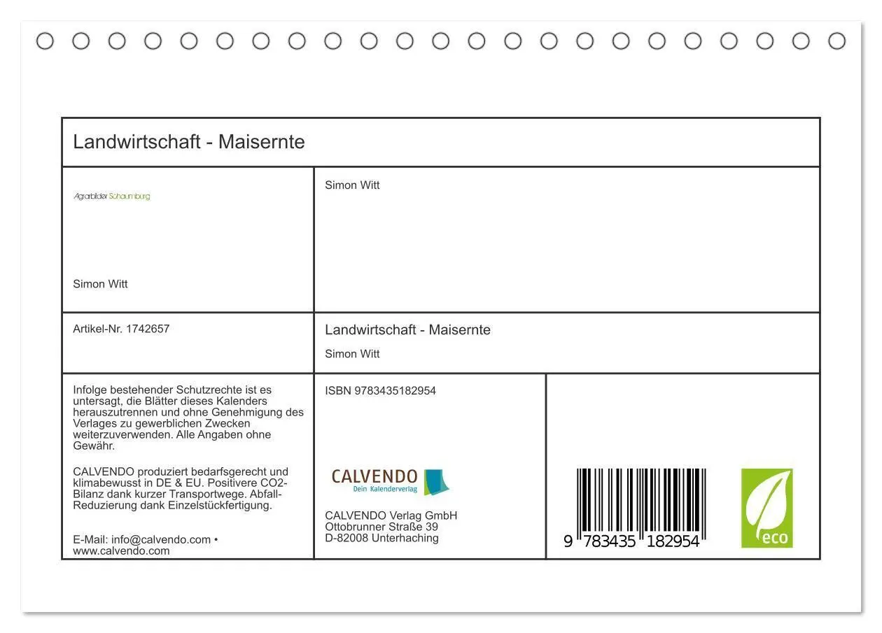 Bild: 9783435182954 | Landwirtschaft - Maisernte (Tischkalender 2025 DIN A5 quer),...
