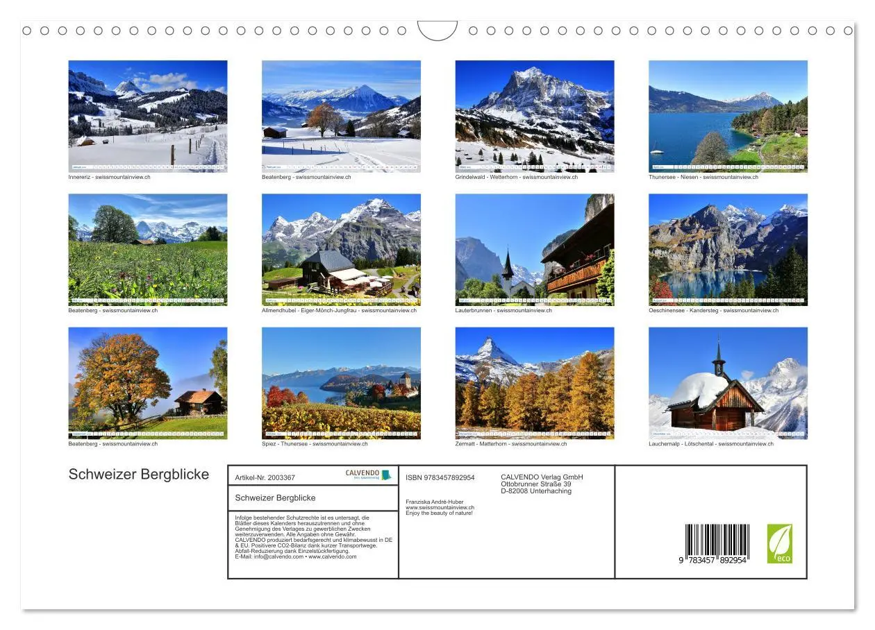 Bild: 9783457892954 | Schweizer Bergblicke (Wandkalender 2026 DIN A3 quer), CALVENDO...