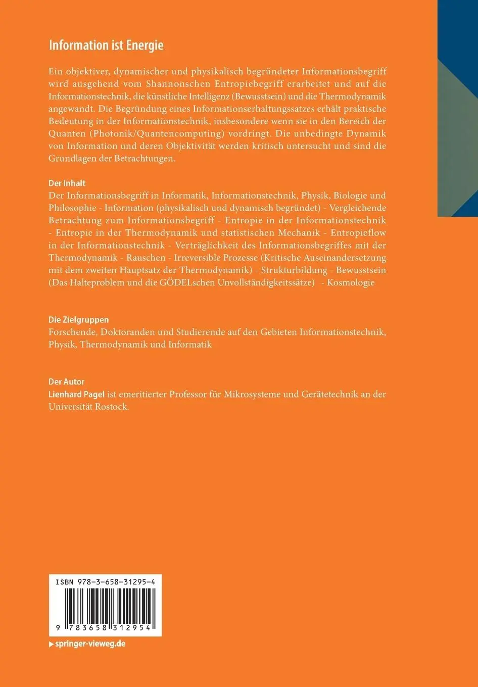Rückseite: 9783658312954 | Information ist Energie | Lienhard Pagel | Taschenbuch | xviii | 2020