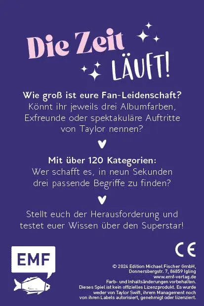 Rückseite: 4260478343054 | Kartenspiel: Nenne drei - schon vorbei! ... für Taylor Swift-Fans!