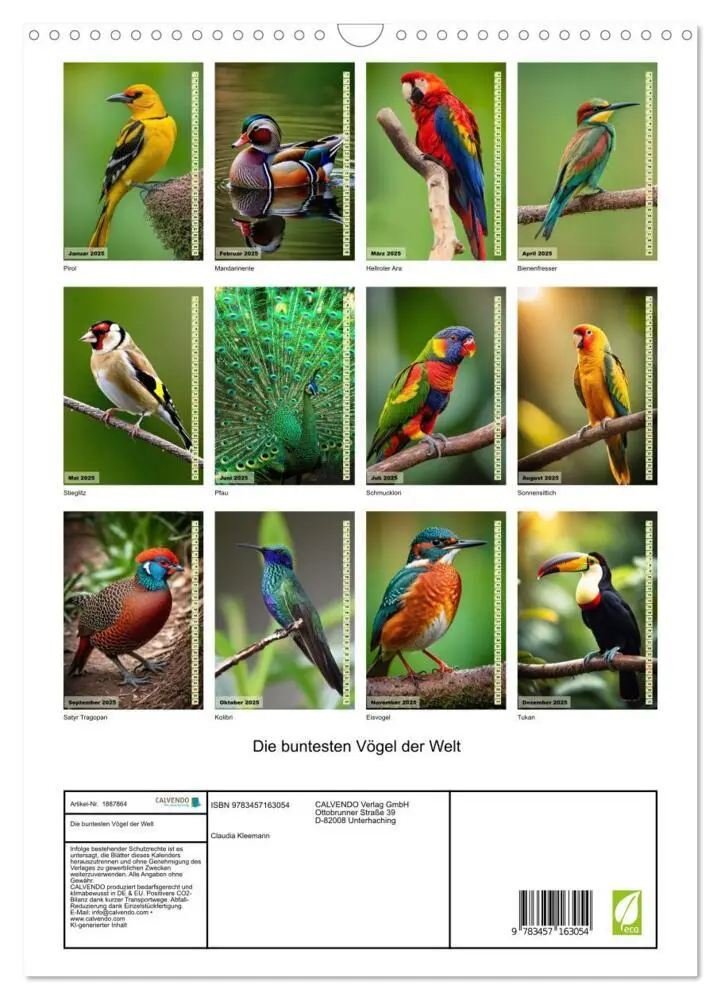 Bild: 9783457163054 | Die buntesten Vögel der Welt (Wandkalender 2025 DIN A3 hoch),...