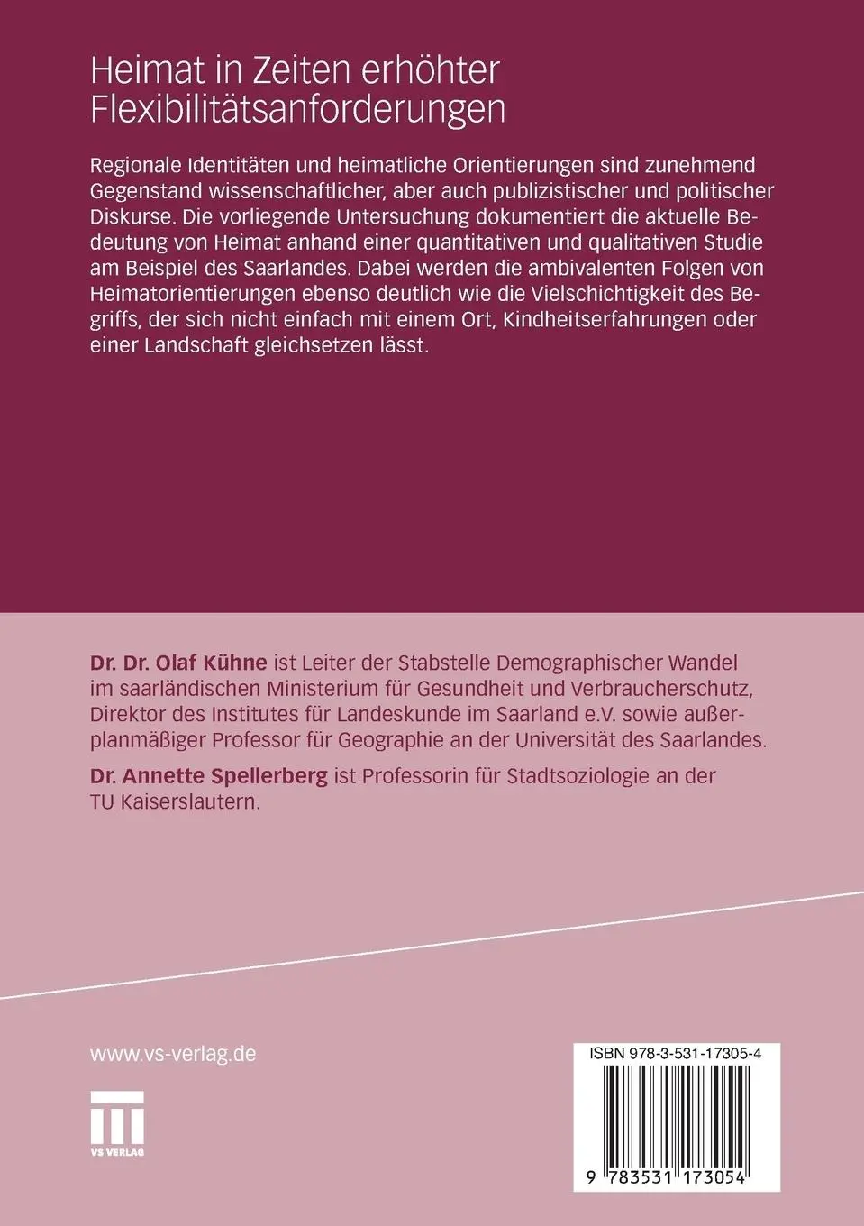 Rückseite: 9783531173054 | Heimat in Zeiten erhöhter Flexibilitätsanforderungen | Taschenbuch