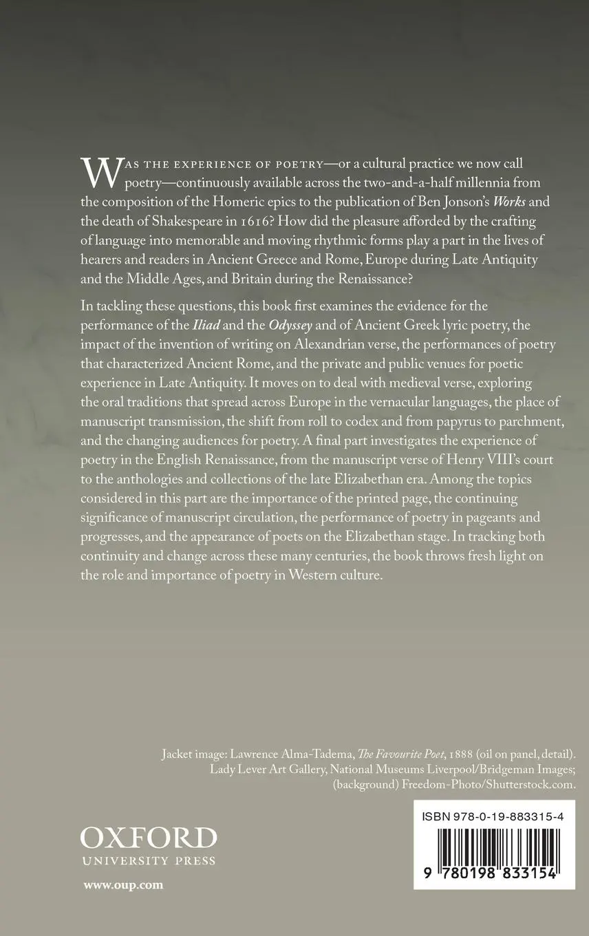 Rückseite: 9780198833154 | Experience of Poetry | From Homer's Listeners to Shakespeare's Readers