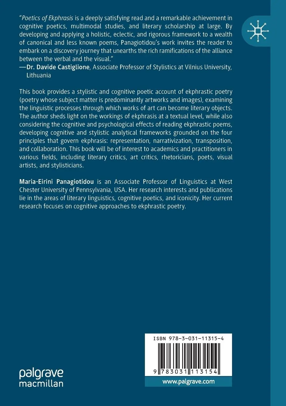Rückseite: 9783031113154 | The Poetics of Ekphrasis | A Stylistic Approach | Panagiotidou | Buch