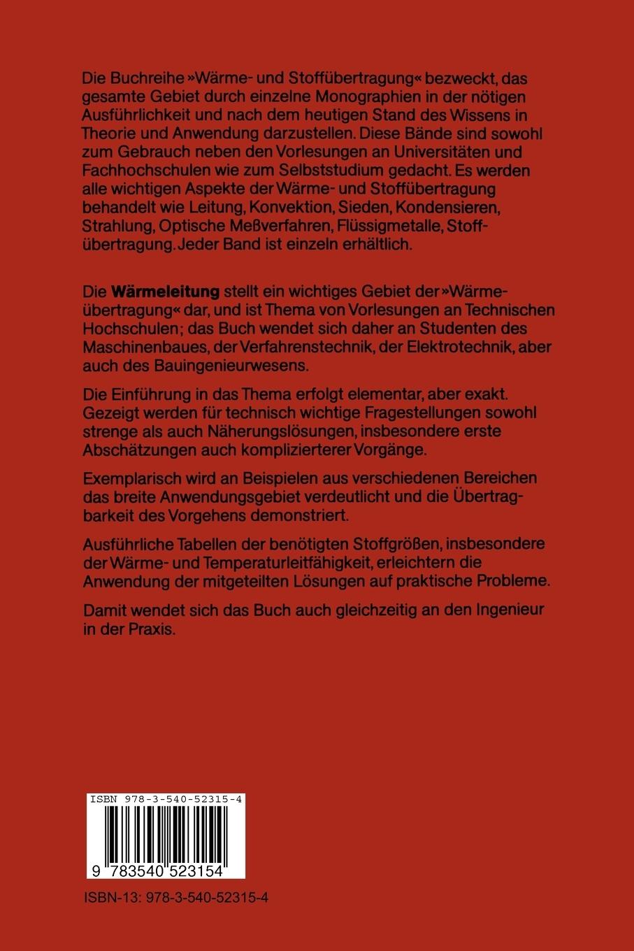 Rückseite: 9783540523154 | Wärmeleitung | Heinrich Sandner (u. a.) | Taschenbuch | xi | Deutsch
