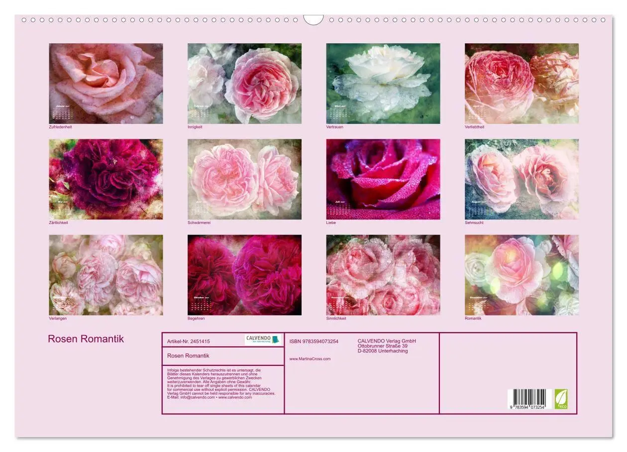 Bild: 9783594073254 | Rosen Romantik (Wandkalender 2027 DIN A2 quer), CALVENDO...