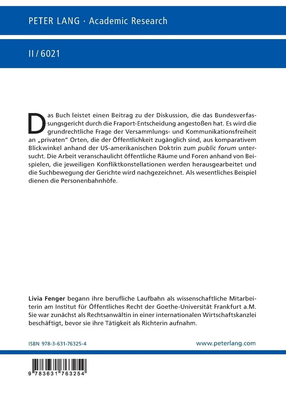 Rückseite: 9783631763254 | Der Bahnhof als öffentliches Forum | Livia Fenger | Taschenbuch | 2018
