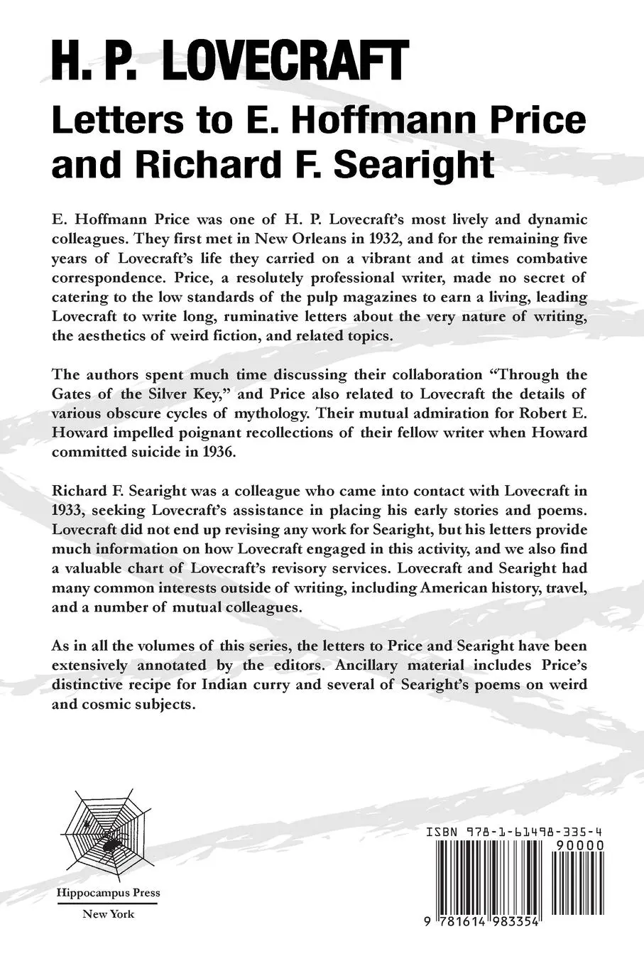 Rückseite: 9781614983354 | Letters to E. Hoffmann Price and Richard F. Searight | H. P. Lovecraft