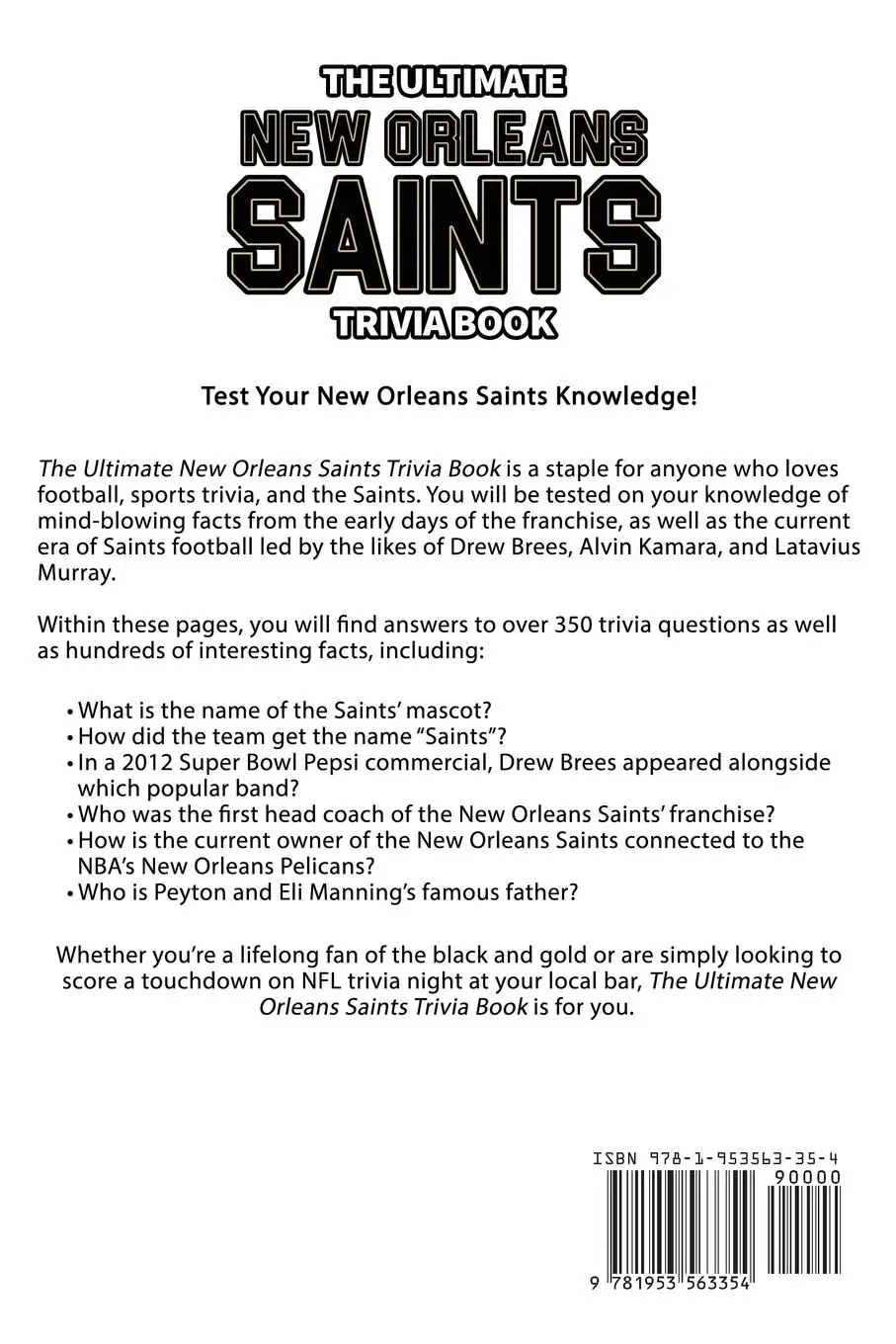 Rückseite: 9781953563354 | The Ultimate New Orleans Saints Trivia Book | Ray Walker | Taschenbuch
