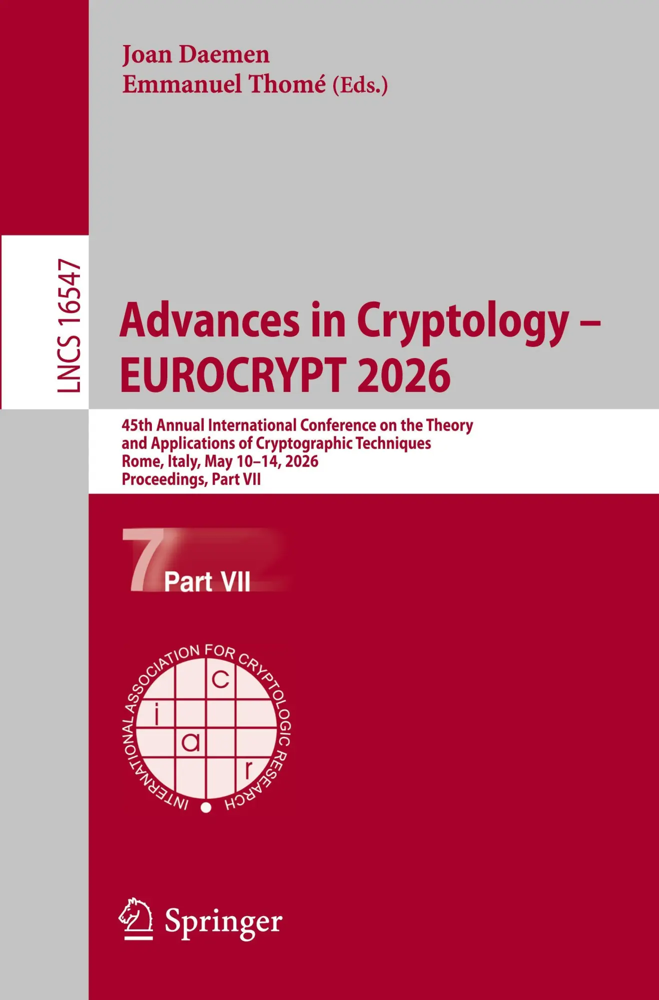 Cover: 9783032253354 | Advances in Cryptology - EUROCRYPT 2026 | Joan Daemen (u. a.) | Buch