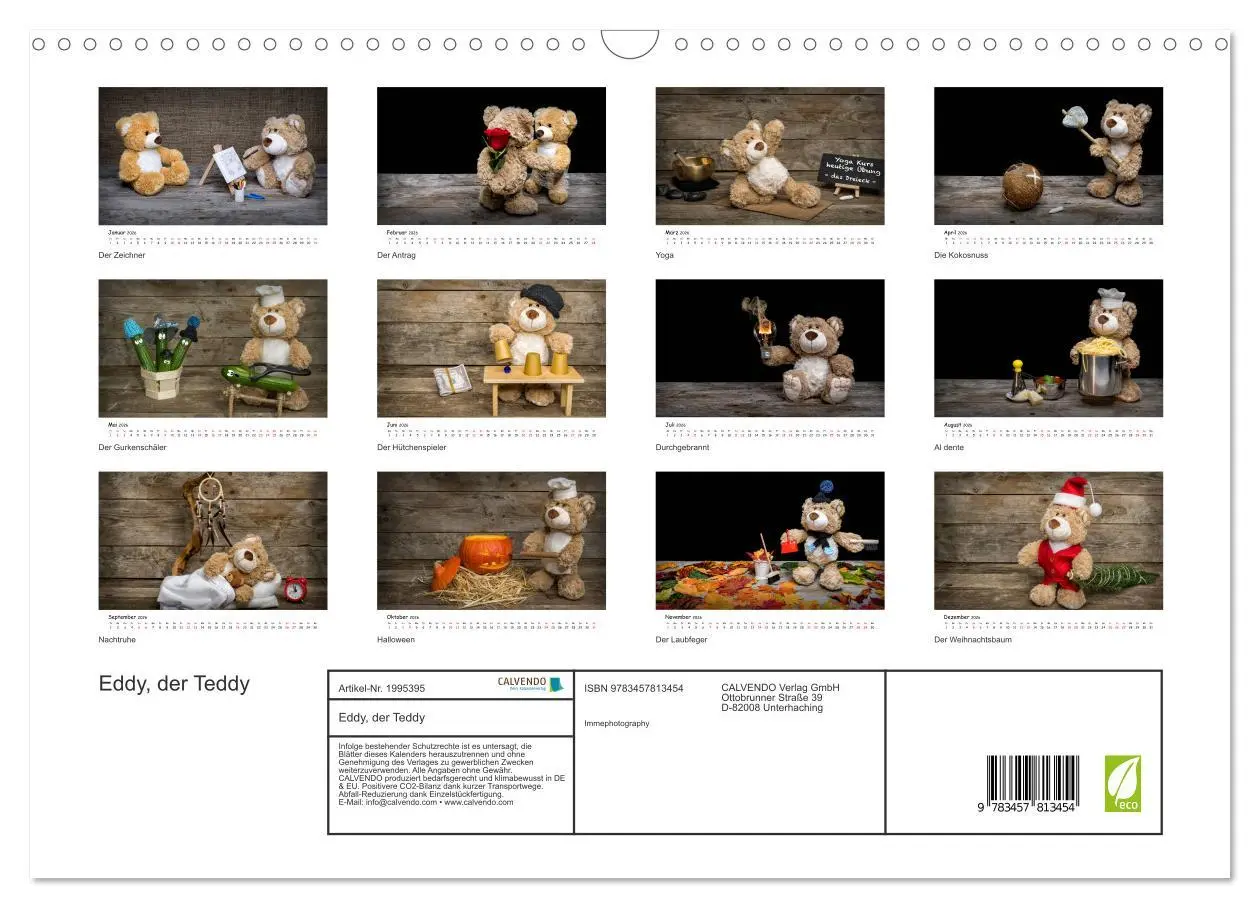 Bild: 9783457813454 | Eddy, der Teddy (Wandkalender 2026 DIN A3 quer), CALVENDO...