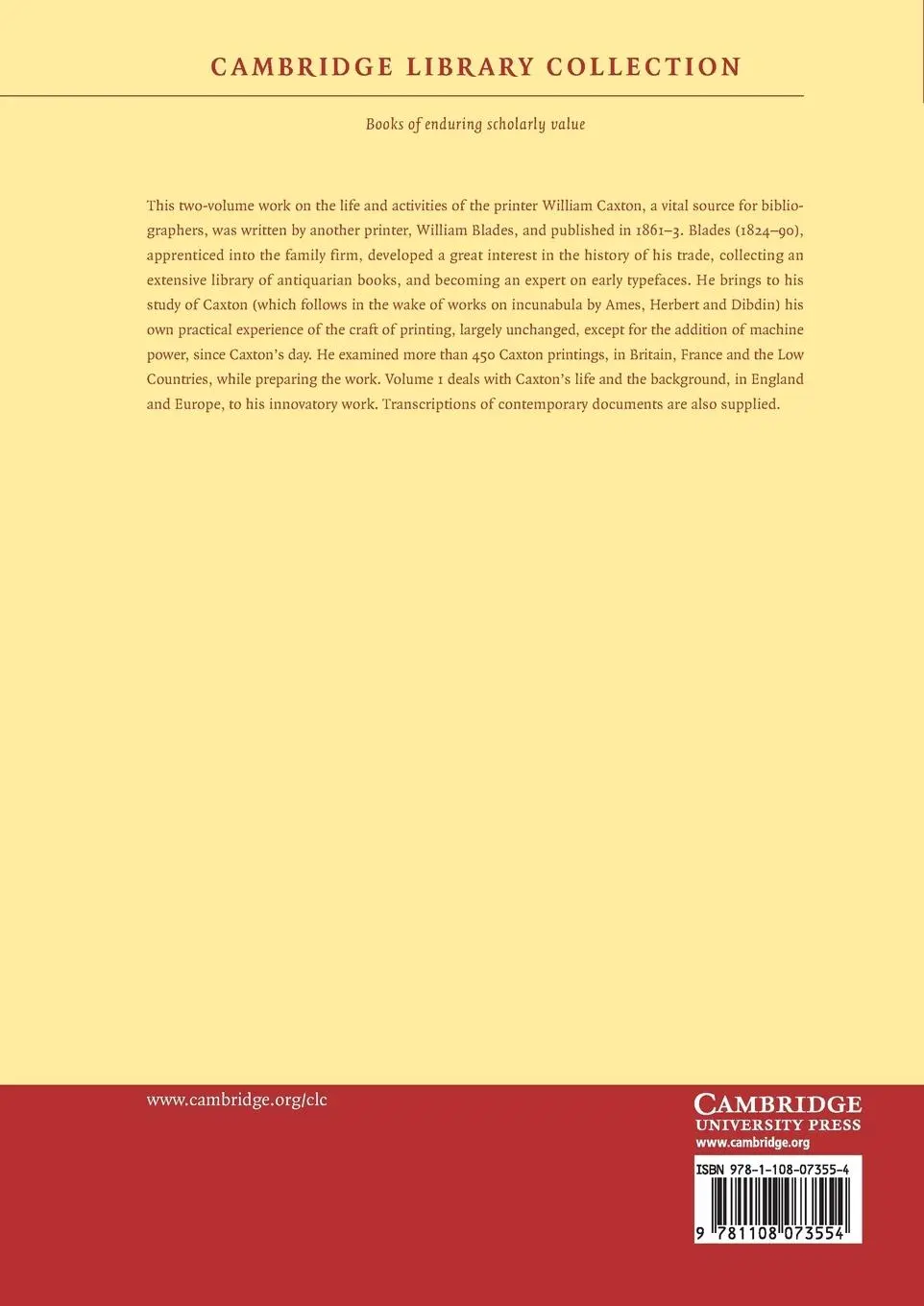 Rückseite: 9781108073554 | The Life and Typography of William Caxton, England's First Printer
