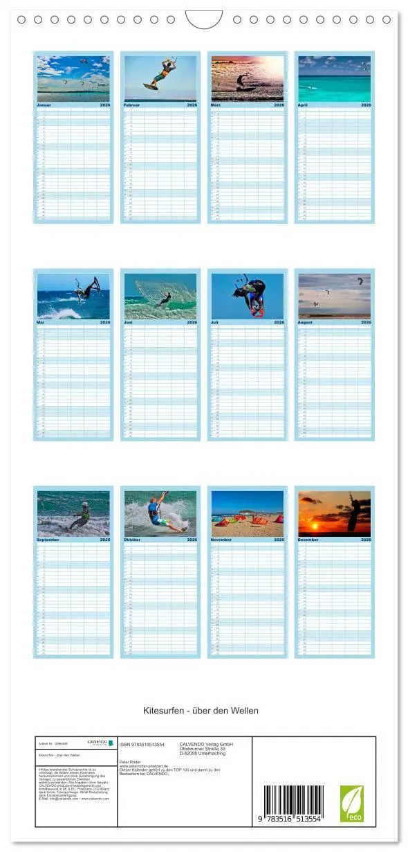 Bild: 9783516513554 | Familienplaner 2026 - Kitesurfen - über den Wellen mit 5 Spalten...