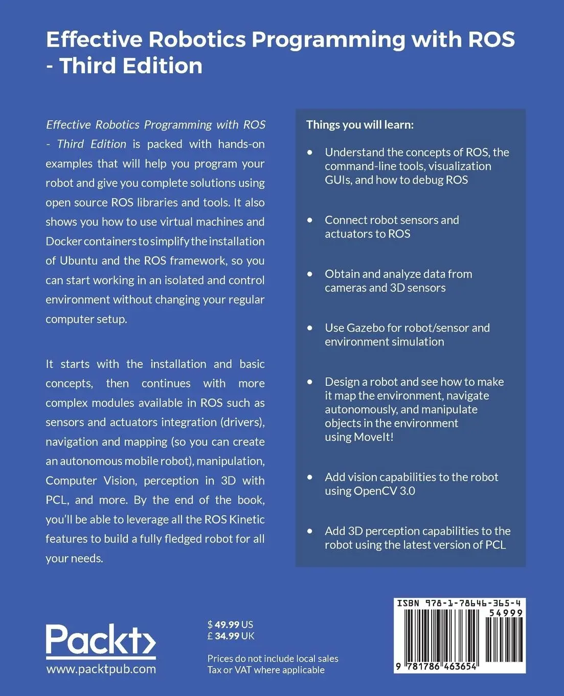 Rückseite: 9781786463654 | Effective Robotics Programming with ROS - Third Edition | Taschenbuch