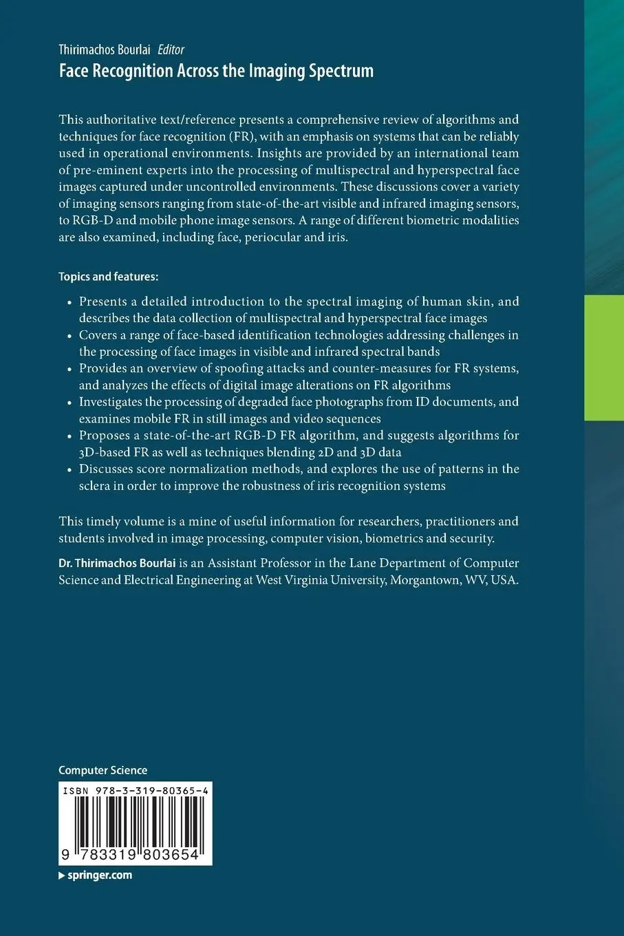 Rückseite: 9783319803654 | Face Recognition Across the Imaging Spectrum | Thirimachos Bourlai