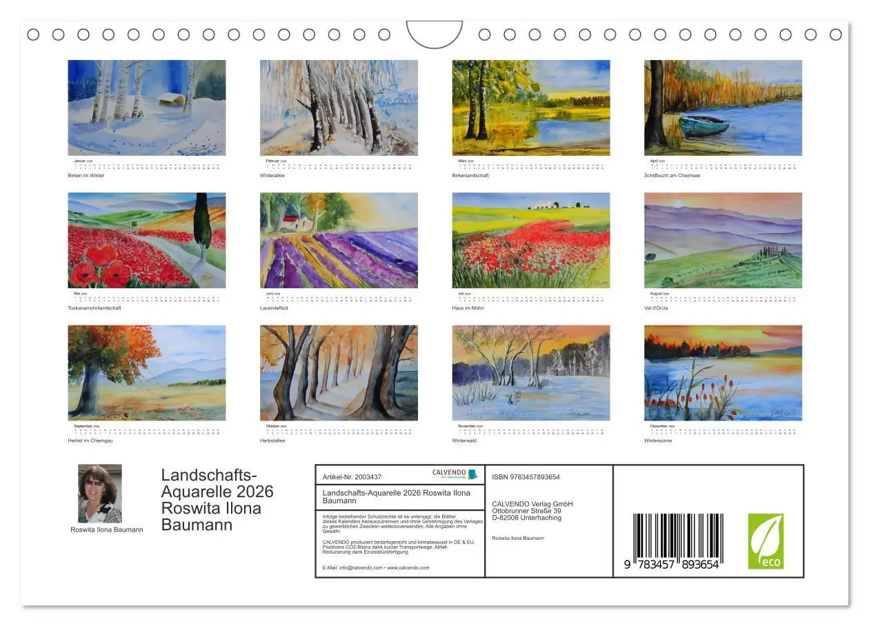 Bild: 9783457893654 | Landschafts-Aquarelle 2026 Roswita Ilona Baumann (Wandkalender 2026...
