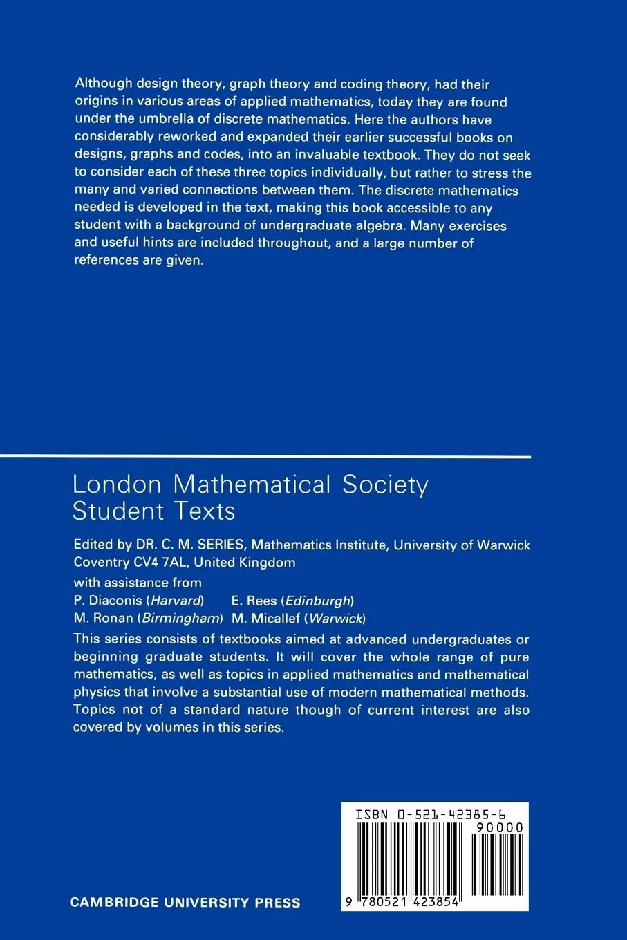 Rückseite: 9780521423854 | Designs, Graphs, Codes, and Their Links | Peter J. Cameron (u. a.)