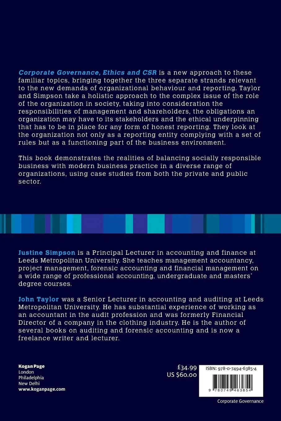 Rückseite: 9780749463854 | Corporate Governance, Ethics and Csr | John Taylor (u. a.) | Buch