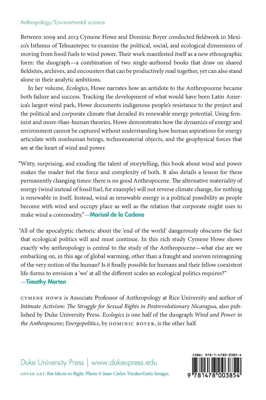 Rückseite: 9781478003854 | Ecologics | Wind and Power in the Anthropocene | Cymene Howe | Buch