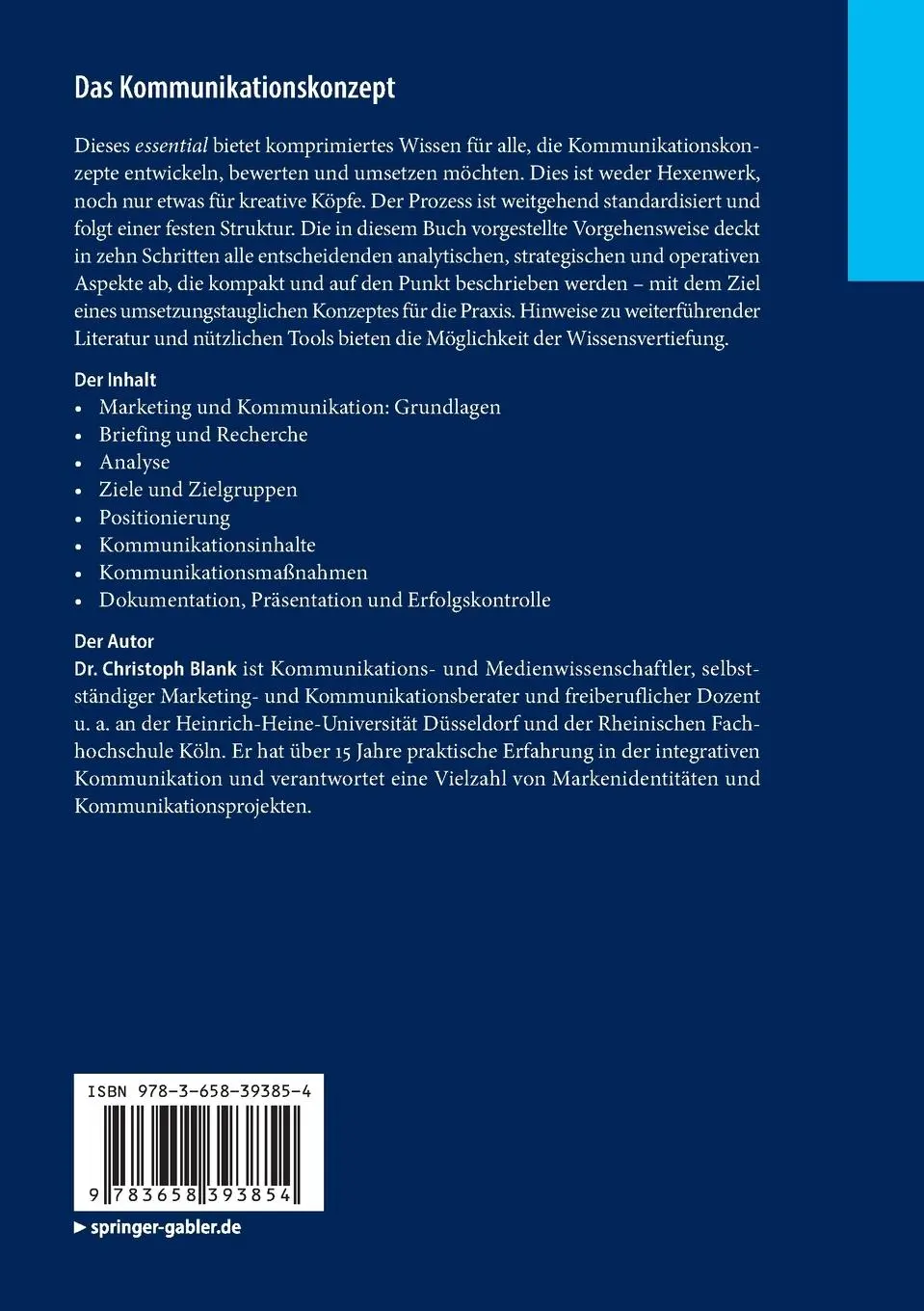 Rückseite: 9783658393854 | Das Kommunikationskonzept | Christoph Blank | Taschenbuch | xiii