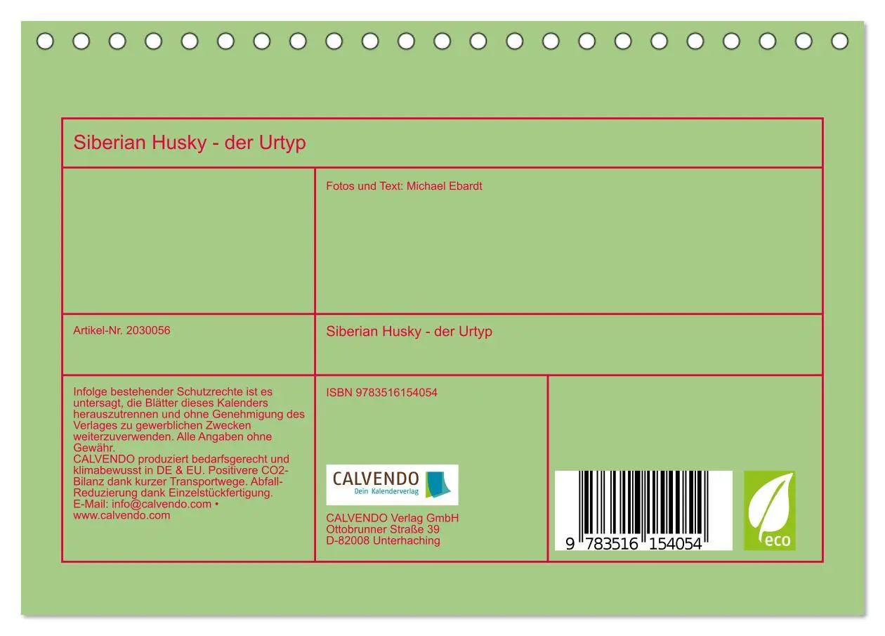 Bild: 9783516154054 | Siberian Husky - der Urtyp (Tischkalender 2026 DIN A5 quer),...
