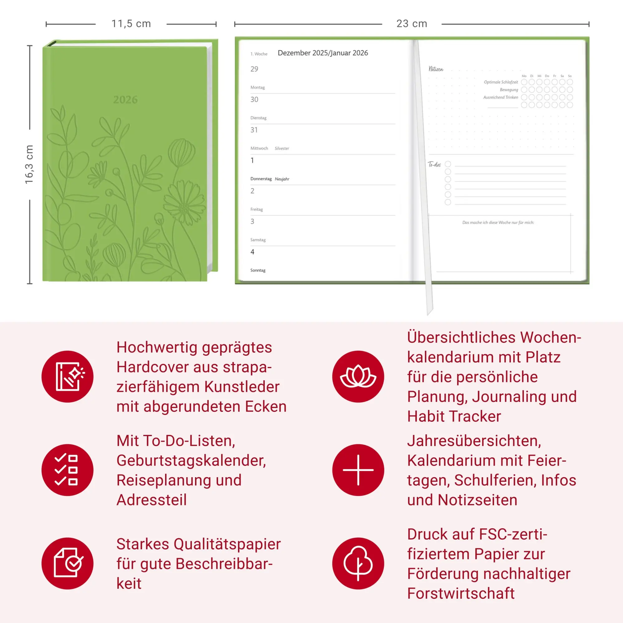 Bild: 9783756414154 | Kalenderbuch A6 grün 2026 | Buch | Kalenderbücher Heye | 152 S. | 2026