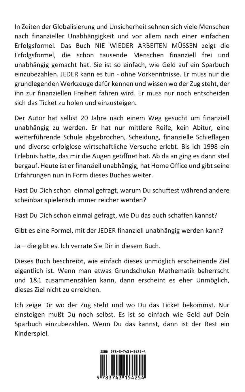 Rückseite: 9783743154254 | Nie wieder Arbeiten müssen | Stefan Eggl | Taschenbuch | 100 S. | 2017
