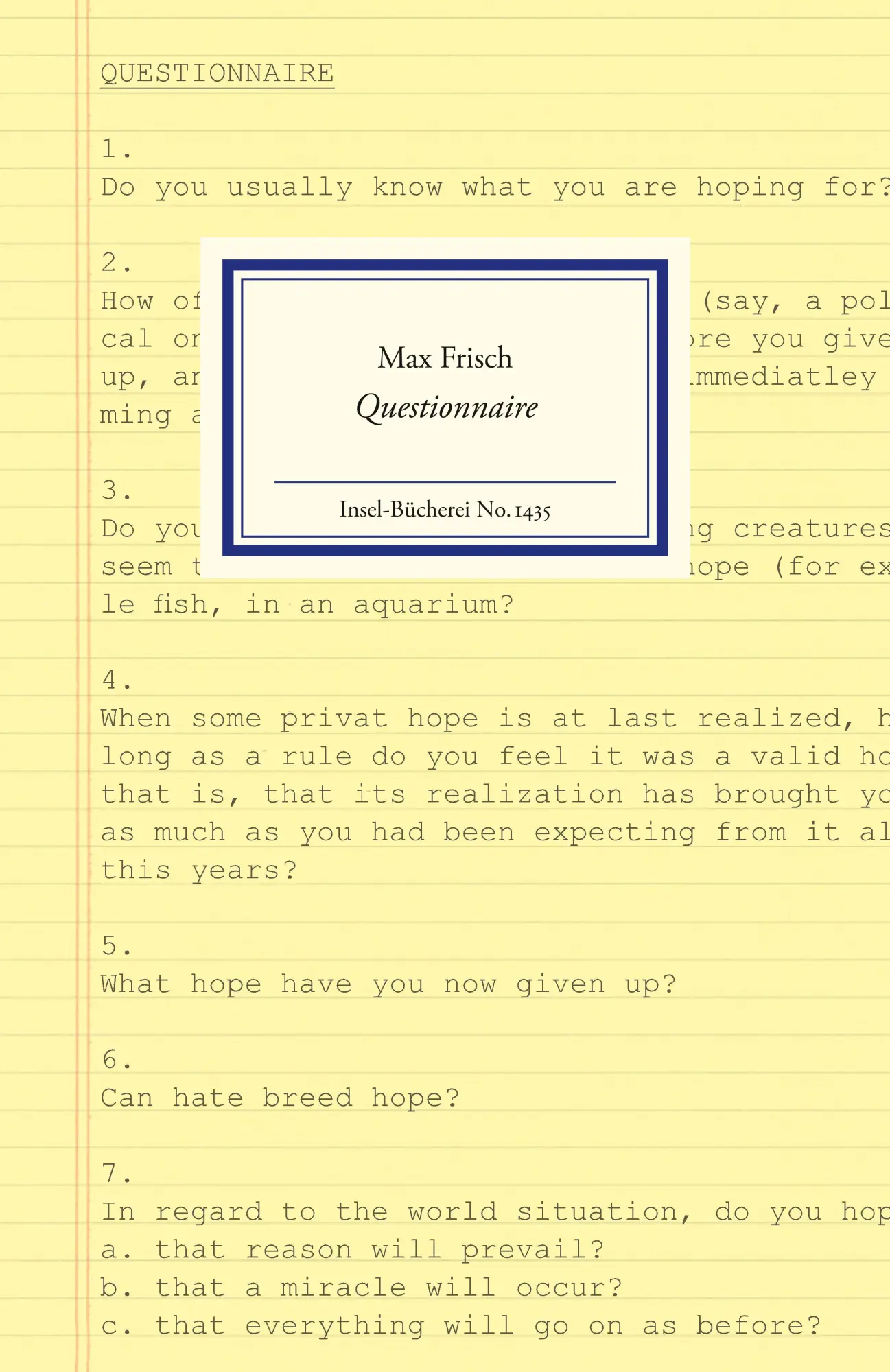 Cover: 9783458194354 | Questionnaire | Max Frisch | Buch | Insel-Bücherei | 81 S. | Englisch