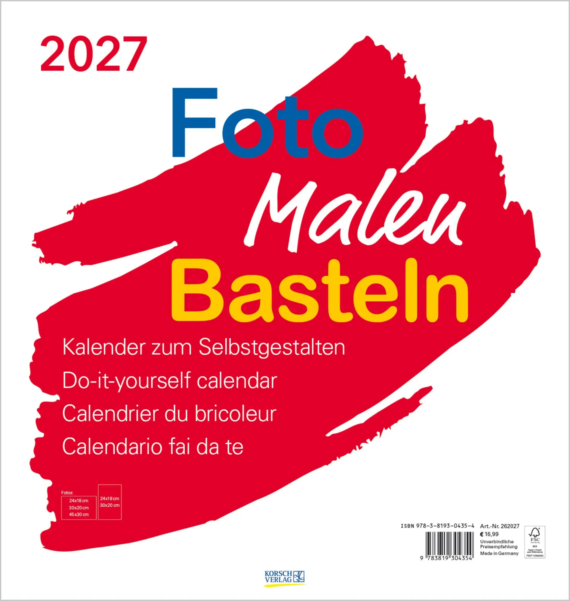 Cover: 9783819304354 | Foto-Malen-Basteln Bastelkalender weiß groß 2027 | Verlag Korsch