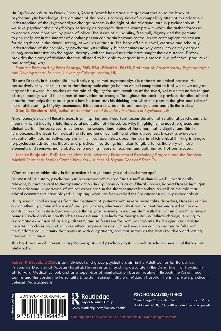 Rückseite: 9781138064454 | Psychoanalysis as an Ethical Process | Robert P. Drozek | Taschenbuch