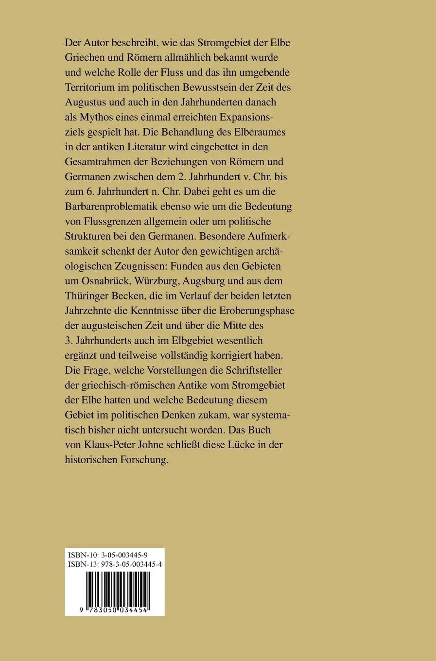 Rückseite: 9783050034454 | Die Römer an der Elbe | Klaus-Peter Johne | Buch | 347 S. | Deutsch