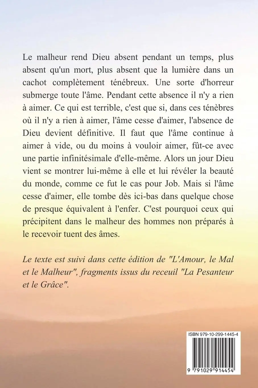 Rückseite: 9791029914454 | L'amour de Dieu et le malheur | Simone Weil | Taschenbuch | 2022